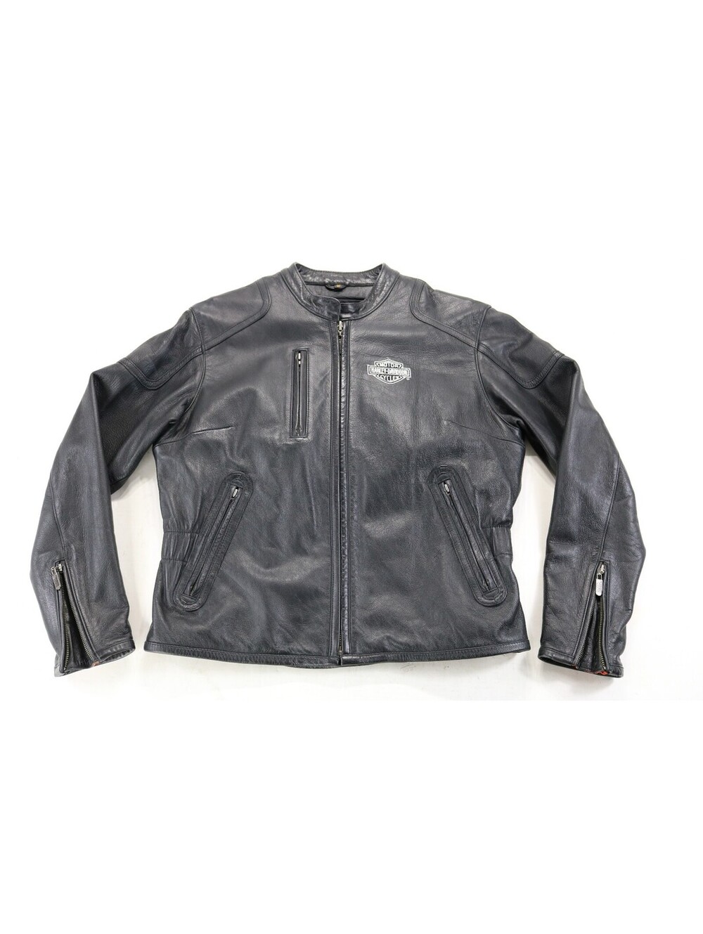 harley davidson jacket L black leather Classic warm liner pockets zip bar shield